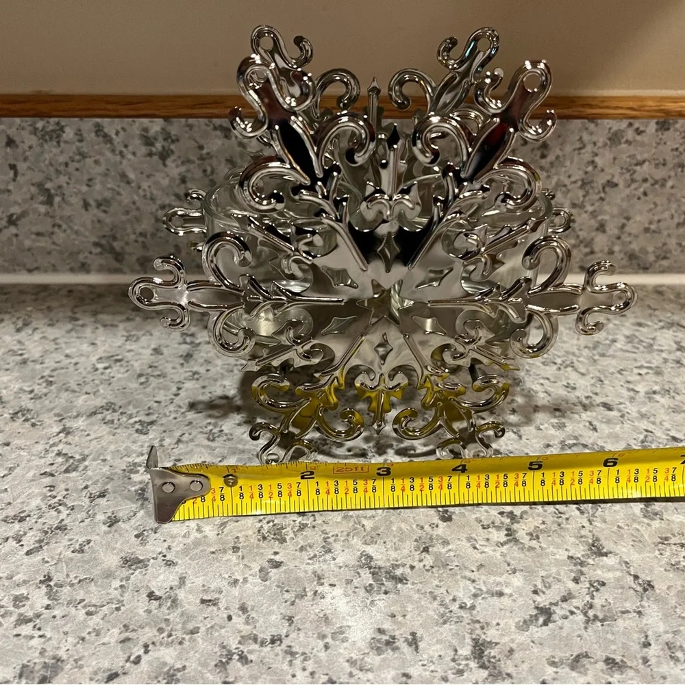 Rare PARTYLITE Silver Tone Snowflake Candle Holders - Picture 9 of 14